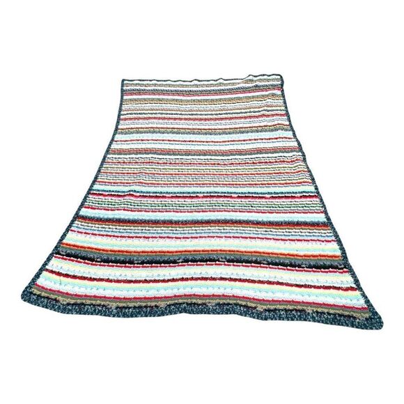 Handmade Striped Crochet Blanket Boho Kitsch Cottage Core Cozy Throw - 51x 69 - Picture 4 of 4